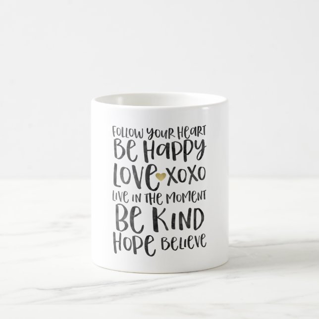 Black Watercolor Inspirational Words Gold Heart Coffee Mug (Center)