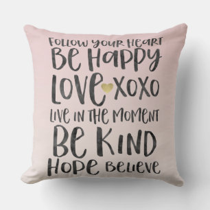 Black Watercolor Inspirational Words Gold Heart Cushion