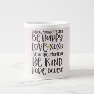 Black Watercolor Inspirational Words Gold Heart Large Coffee Mug