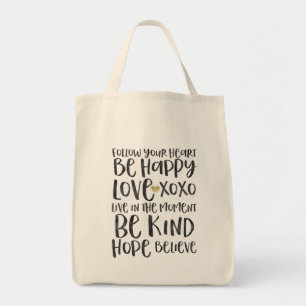 Black Watercolor Inspirational Words Gold Heart Tote Bag