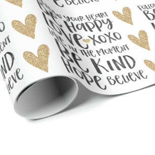 Black Watercolor Inspirational Words Gold Heart Wrapping Paper