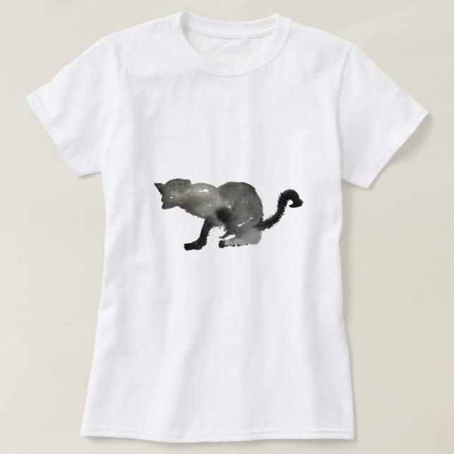 Black watercolor monochrome cat T-Shirt (Design Front)