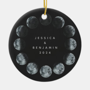 Black Watercolor Moon Phases Personalised Couple Ceramic Ornament