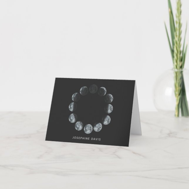 Black Watercolor Moon Phases Personalised Note Card (Front)