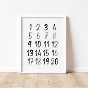 Black watercolor Numbers 123 educational print