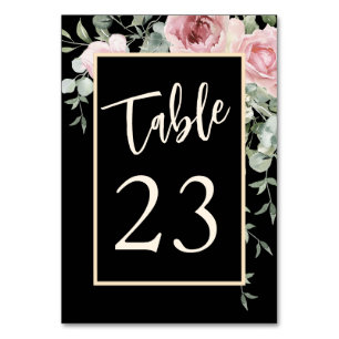 Black Watercolor Pink Floral Wedding Table Number