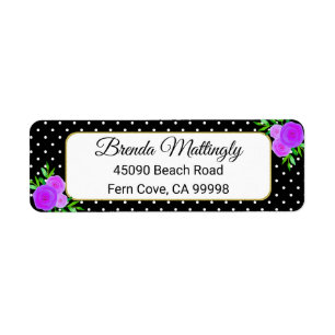 Black Watercolor Purple Floral Dots Return Address Label