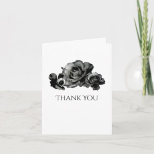 Black Watercolor Roses Wedding Thank You Card