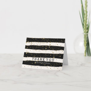 Black Watercolor Stripes Gold Stars Thank You Card