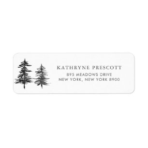 Black Watercolor Trees Woodland Return Address Label