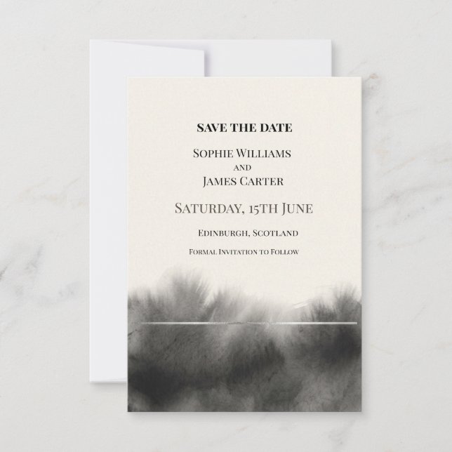 Black Watercolor Wedding Save The Date (Front)