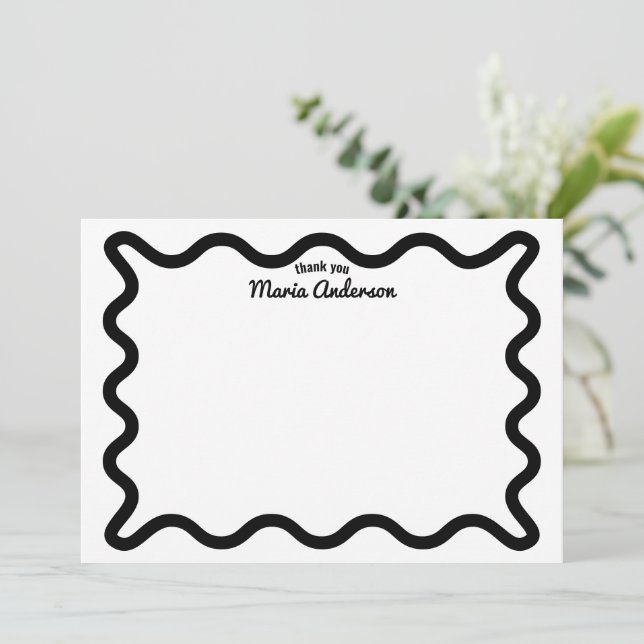 Black Wavy Border Personalised Thank You Card (Standing Front)