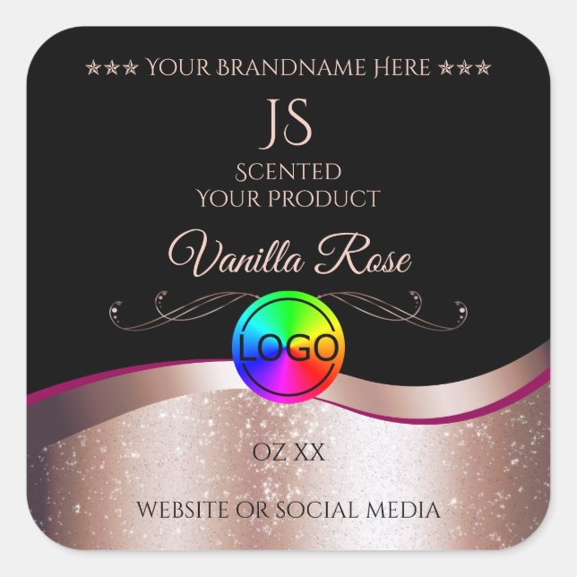 Black Wavy Rose Gold Logo Monogram Product Label (Front)