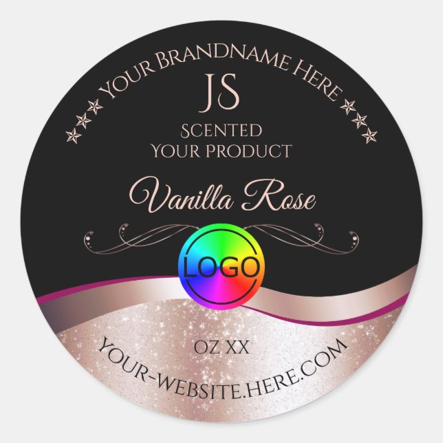 Black Wavy Rose Gold Logo Monogram Product Label (Front)