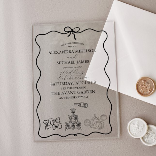 Black Wavy Whimsical Italian Doodle Wedding Acrylic Invitations (Creator Uploaded)
