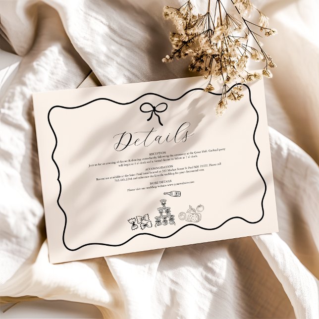 Black Wavy Whimsical Italian Doodle Wedding Enclosure Card (Creator Uploaded)