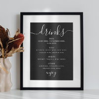 Black Wedding Bar Menu | Modern Script Drinks