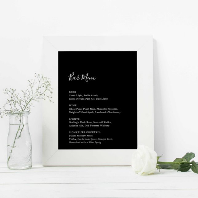Black Wedding Bar Menu Reception Sign Drinks (Creator Uploaded)