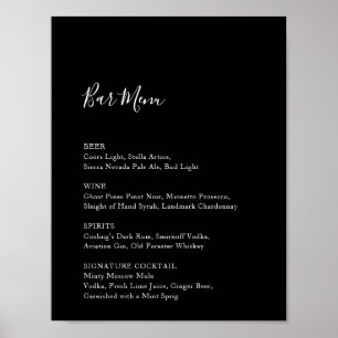 Black Wedding Bar Menu Reception Sign Drinks