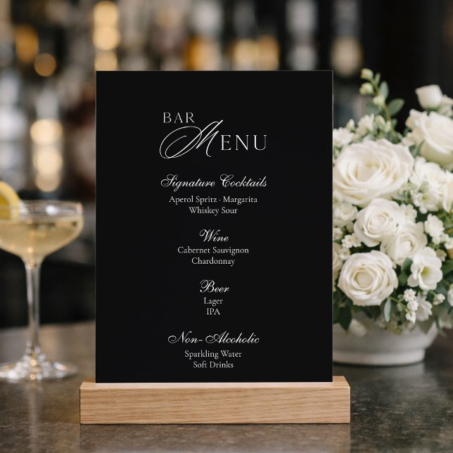 Black Wedding Bar Menu Sign Invitation (Creator Uploaded)
