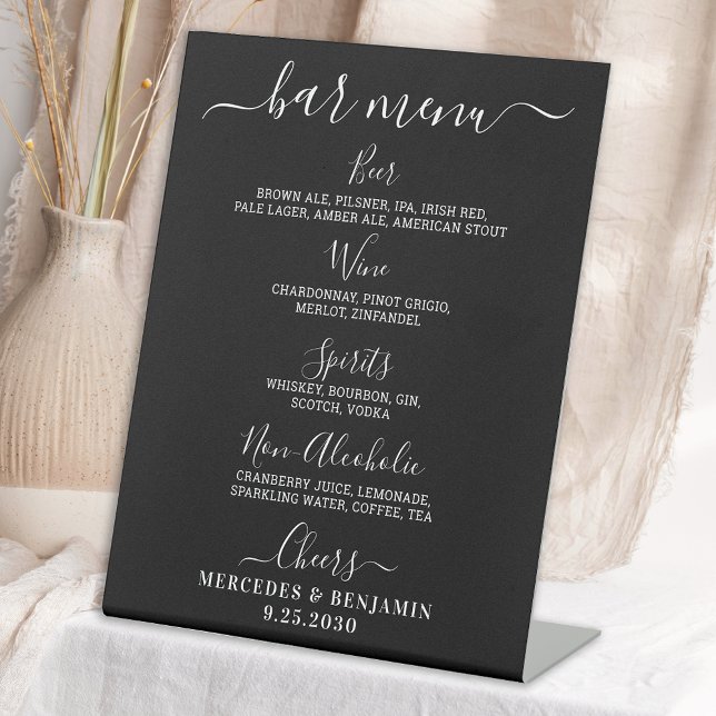 Black Wedding Bar Personalised Drink Menu Pedestal Sign (Creator Uploaded)