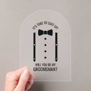 Black Wedding Bow Tie Groomsman Proposal Acrylic Invitations
