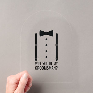 Black Wedding Bow Tie Groomsman Proposal Acrylic Invitations
