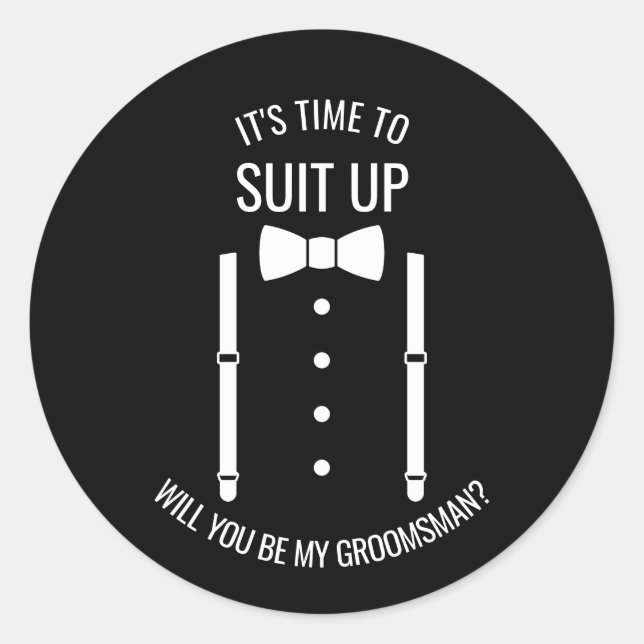 Black Wedding Bow Tie Groomsman Proposal Classic Round Sticker (Front)