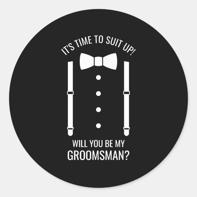 Black Wedding Bow Tie Groomsman Proposal Classic Round Sticker (Front)