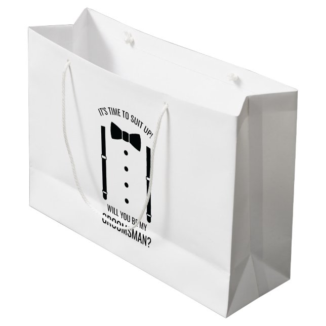 Black Wedding Bow Tie Groomsman Proposal Large Gift Bag (Front Angled)