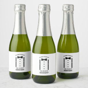 Black Wedding Bow Tie Groomsman Proposal Sparkling Wine Label