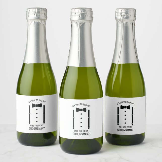 Black Wedding Bow Tie Groomsman Proposal Sparkling Wine Label (Bottles)