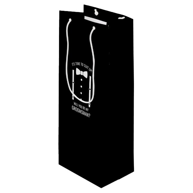 Black Wedding Bow Tie Groomsman Proposal Wine Gift Bag (Front Angled)