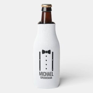 Black Wedding Bow Tie Personalised Groomsmen Bottle Cooler