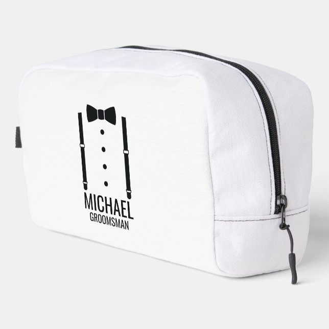Black Wedding Bow Tie Personalised Groomsmen Dopp Kit (Right Corner)