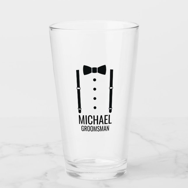 Black Wedding Bow Tie Personalised Groomsmen Glass (Front)