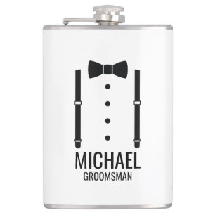 Black Wedding Bow Tie Personalised Groomsmen Hip Flask