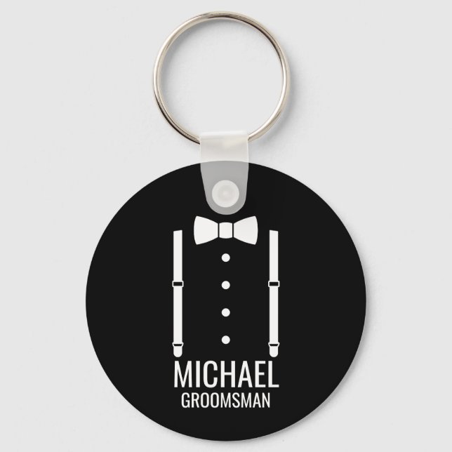 Black Wedding Bow Tie Personalised Groomsmen Key Ring (Front)