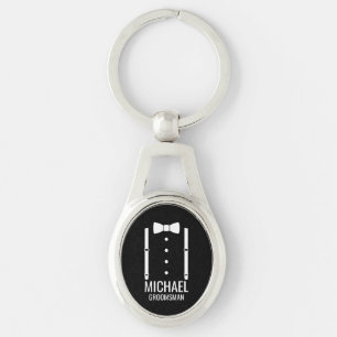 Black Wedding Bow Tie Personalised Groomsmen Key Ring