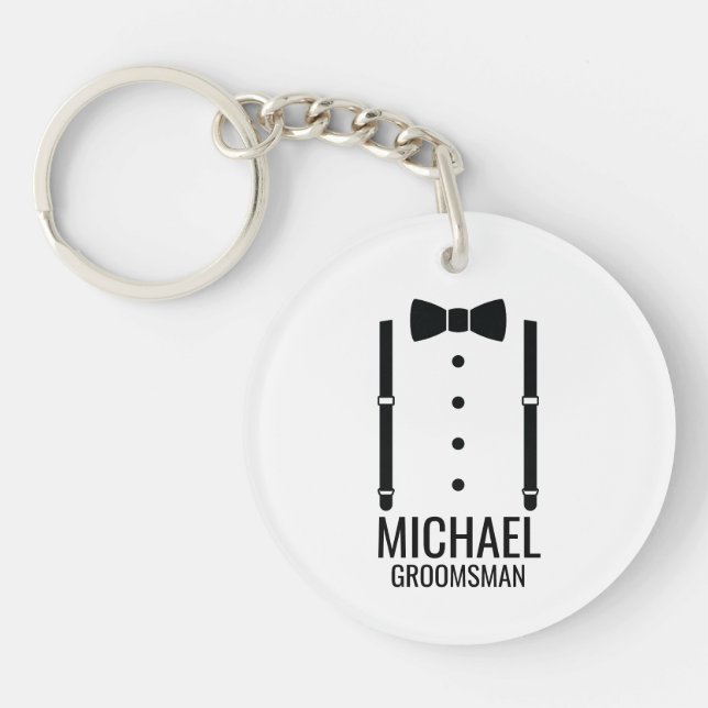 Black Wedding Bow Tie Personalised Groomsmen Key Ring (Front)