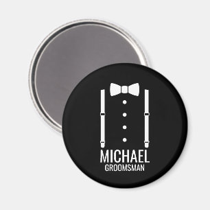 Black Wedding Bow Tie Personalised Groomsmen Magnet