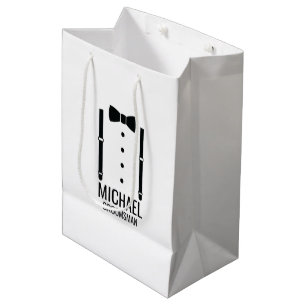 Black Wedding Bow Tie Personalised Groomsmen Medium Gift Bag