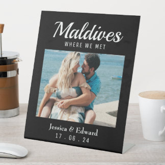 Black Wedding Destination Table Name Couple Travel Pedestal Sign