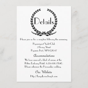 Black Wedding Details Laurel Leaf Wreath Enclosure Card