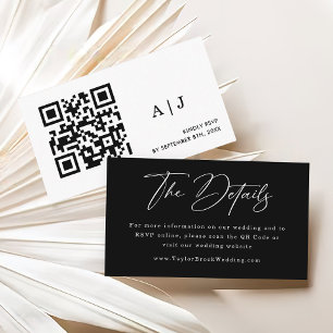 Black Wedding Details   QR Code Wedding RSVP Enclosure Card