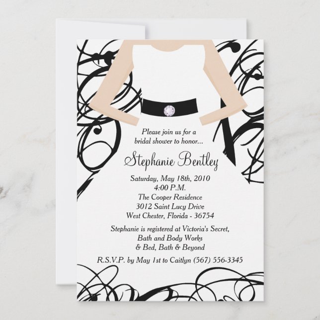 Black Wedding Dress Bridal Shower Invitation (Front)
