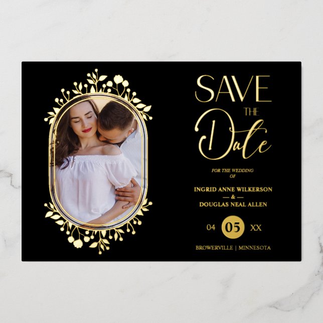 Black Wedding Fancy Ornament Frame Flowers Photo (Front)