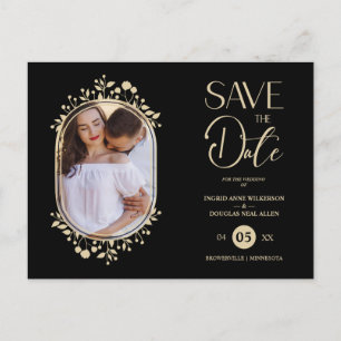 Black Wedding Fancy Ornament Frame Flowers Photo Announcement Postcard