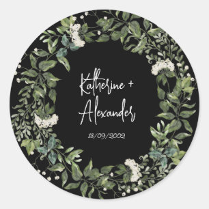Black wedding floral Lily Invitation classics Classic Round Sticker