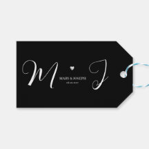 Black Wedding Gift Tag with White Monogram Text